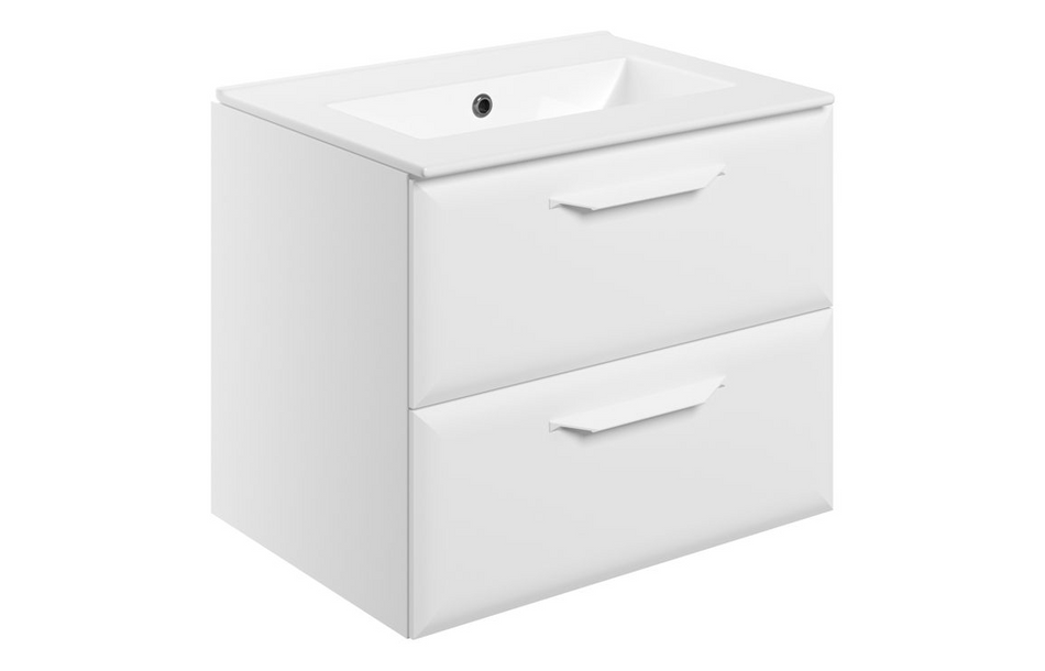 Opulent Barnsdale 615mm Wall Hung 2 Drawer Basin Unit with No Tap Hole Basin - Matt White (OBC116127)
