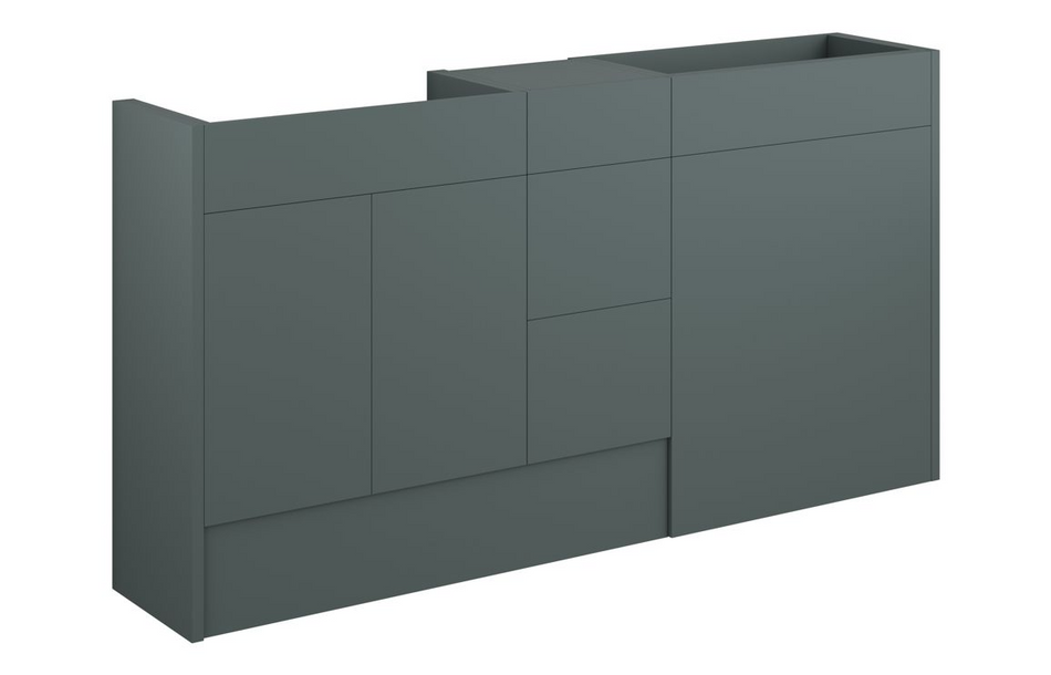 Opulent Boone 1536mm Standard Basin, WC and 3 Drawer Unit Pack - Matt Green / Oak Cabinet (OBC110799)