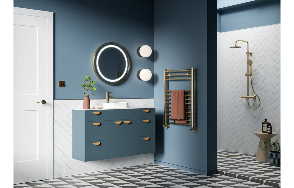 Opulent Boone 600mm Mirrored Wall Unit - Matt Arley Blue / Oak Cabinet (OBC110920)