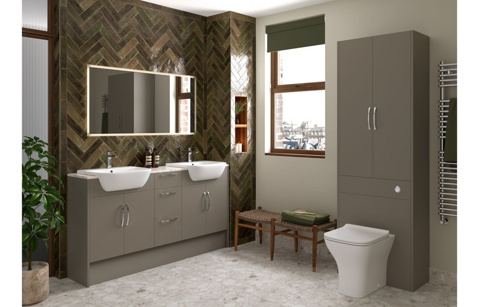 Opulent Boone 600mm Standard WC Unit - Matt Stone / Oak Cabinet (OBC110704)