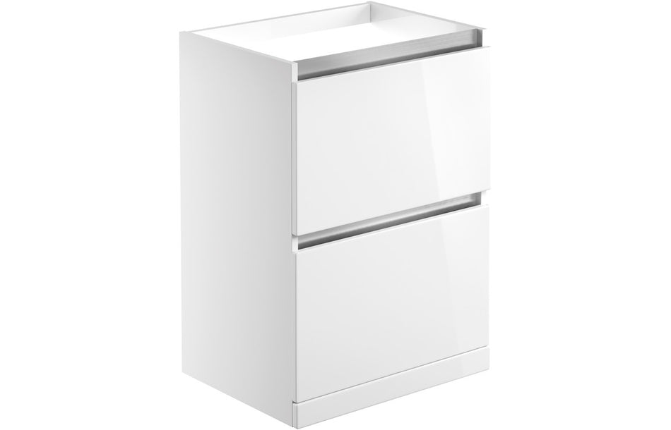 Opulent Caerleon 600mm 2 Drawer Floor Standing Basin Unit - No Top - White Gloss (OBC101529)