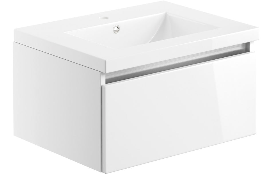 Opulent Caerleon 615mm 1 Drawer Wall Hung Basin Unit and Basin - White Gloss (OBC101524)