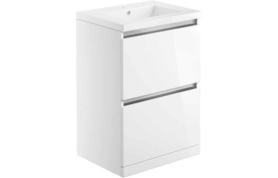 Opulent Caerleon 615mm 2 Drawer Floor Standing Basin Unit and Basin - White Gloss (OBC101528)
