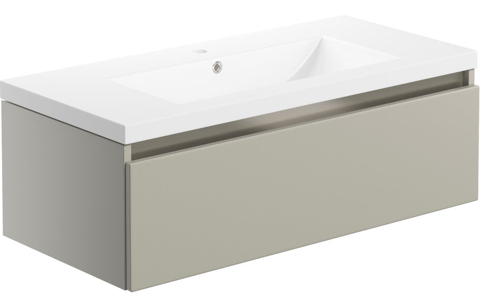 Opulent Caerleon 815mm 1 Drawer Wall Hung Basin Unit and Basin - Matt Latte (OBC101551)