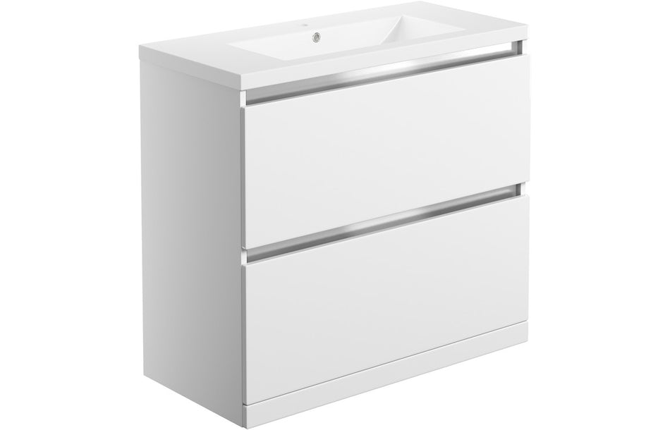 Opulent Caerleon 815mm 2 Drawer Floor Standing Basin Unit and Basin - White Gloss (OBC101530)