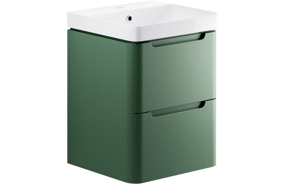 Opulent Camaret 500mm 2 Drawer Wall Hung Cloakroom Basin Unit - Matt Sage Green (OBC105324)