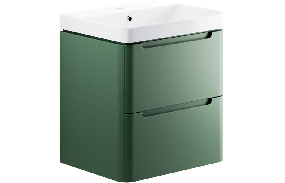 Opulent Camaret 605mm 2 Drawer Wall Hung Basin Unit - Matt Sage Green (OBC105326)