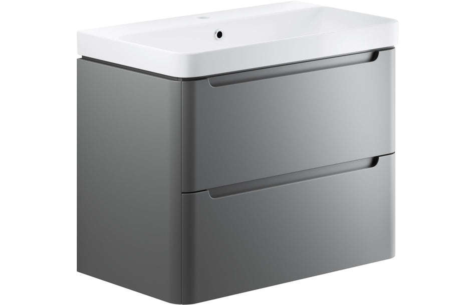 Opulent Camaret 805mm 2 Drawer Wall Hung Basin Unit - Matt Grey (OBC96049)