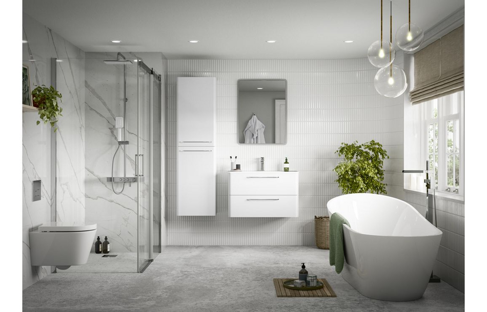 Opulent Camelford 610mm 2 Drawer Floor Unit and Basin - White Gloss (OBC104095)