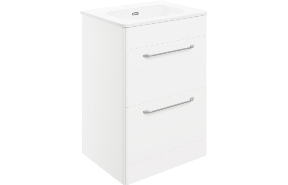 Opulent Camelford 610mm 2 Drawer Floor Unit and Basin - White Gloss (OBC104095)