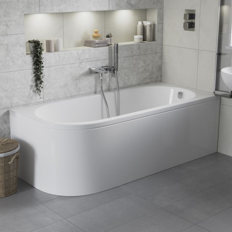 Opulent Carlisle J Shape 1500x725x600mm Bath with Legs - Left Hand (OBC105665)