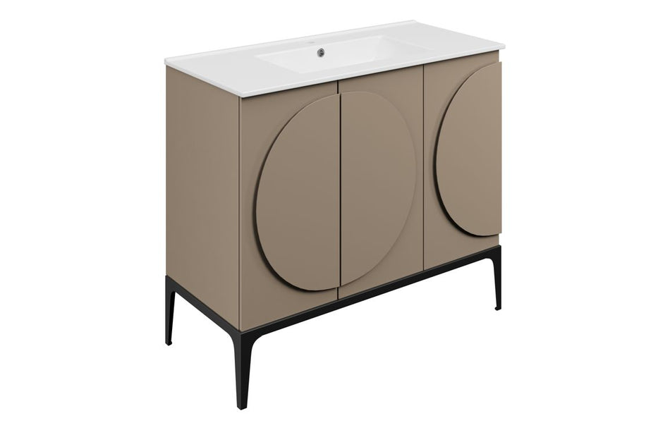 Opulent Chic 1010mm Floor Standing 3 Door Basin Unit & 1TH Basin - Matt Taupe (OBC117097)