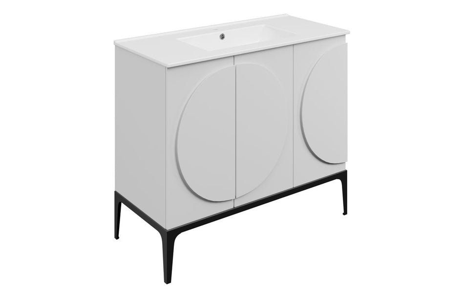Opulent Chic 1010mm Floor Standing 3 Door Basin Unit & 1TH Basin - Matt White (OBC117098)