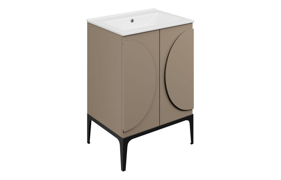 Opulent Chic 610mm Floor Standing 2 Door Basin Unit & 0TH Basin - Matt Taupe (OBC117095)