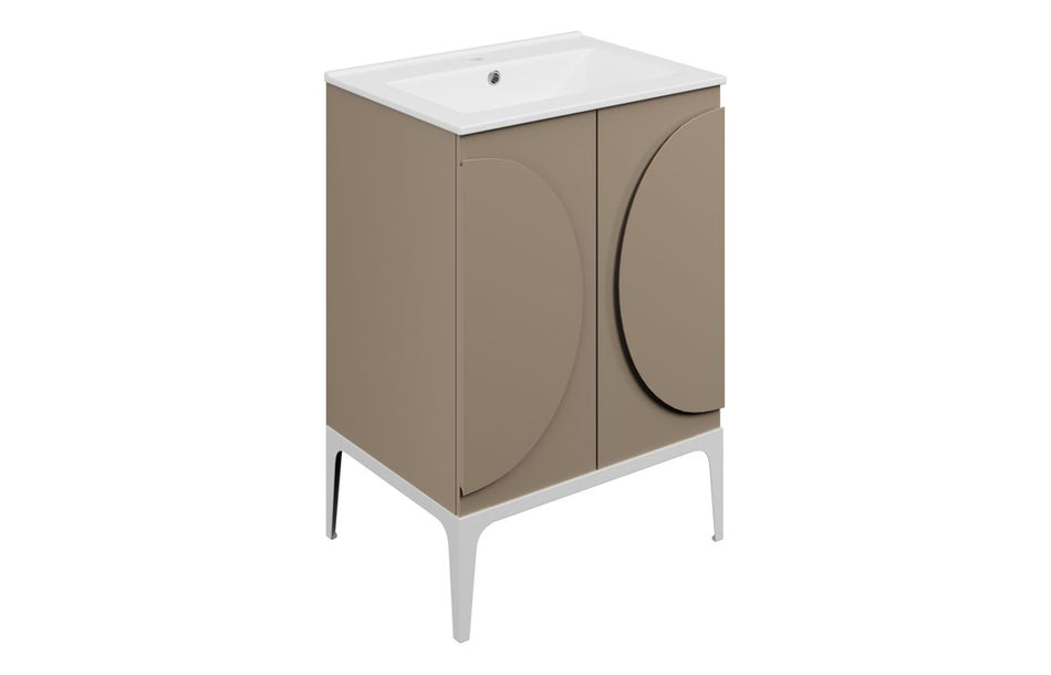 Opulent Chic 610mm Floor Standing 2 Door Basin Unit & 1TH Basin - Matt Taupe (OBC117093)