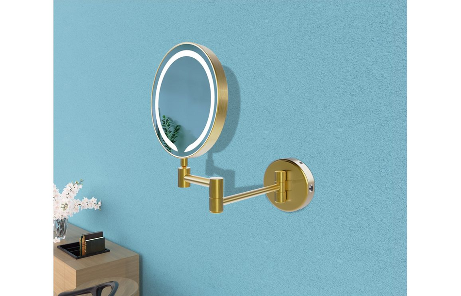 Opulent Crane Round LED Cosmetic Mirror - Brushed Brass (OBC107589)