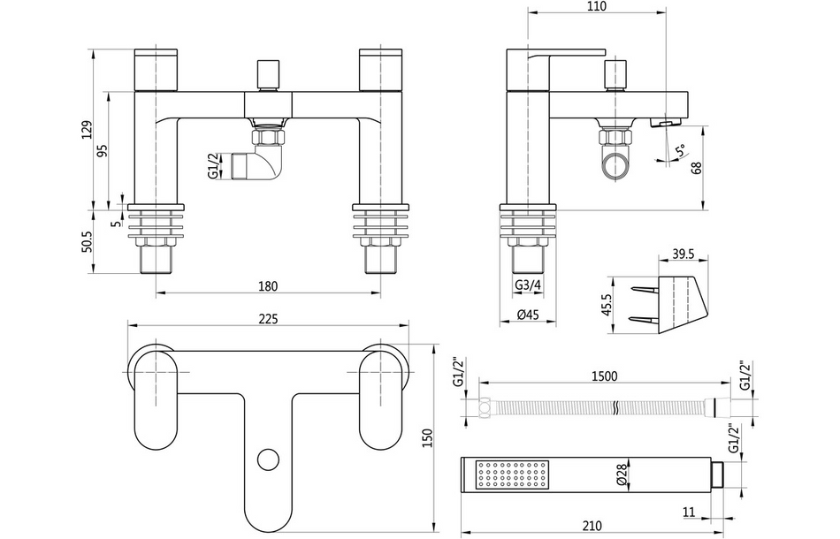 Opulent Desoto Bath Shower Mixer and Bracket - Chrome (OBC105792)