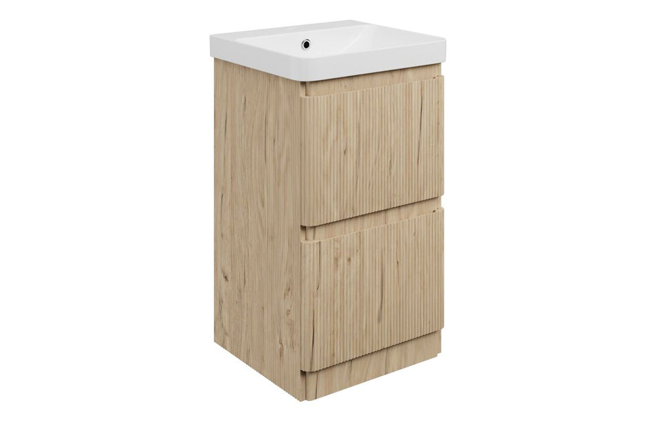 Opulent Dranford 500mm Floor Standing 2 Drawer Basin Unit & 1TH Basin - Textured Oak (OBC117123)