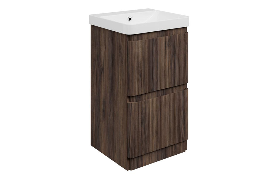 Opulent Dranford 500mm Floor Standing 2 Drawer Basin Unit & 1TH Basin - Textured Walnut (OBC117124)