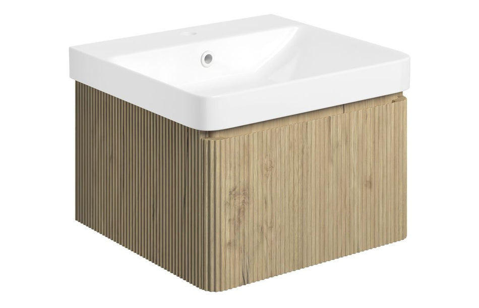 Opulent Dranford 500mm Wall Hung 1 Drawer Basin Unit and Basin - Textured Oak (OBC108921)