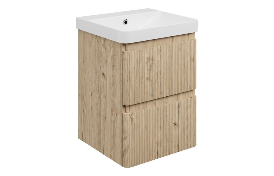 Opulent Dranford 500mm Wall Hung 2 Drawer Basin Unit & 1TH Basin - Textured Oak (OBC117114)