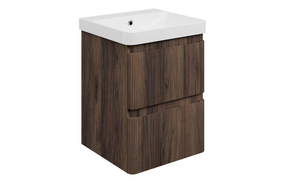 Opulent Dranford 500mm Wall Hung 2 Drawer Basin Unit & 1TH Basin - Textured Walnut (OBC117115)