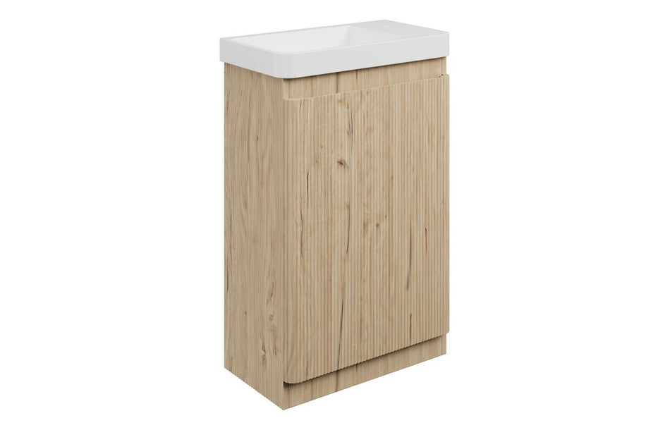 Opulent Dranford 550mm Floor Standing Slim Depth 1 Door Basin Unit & 1TH Basin - Textured Oak (OBC117111)