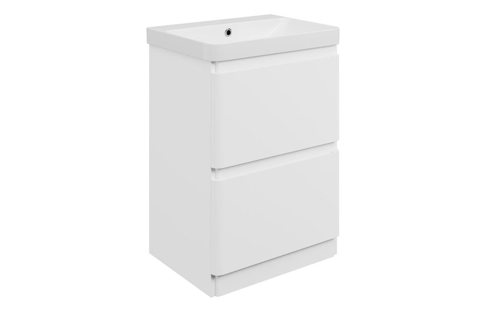 Opulent Dranford 605mm Floor Standing 2 Drawer Basin Unit & 1TH Basin - Matt White (OBC117128)