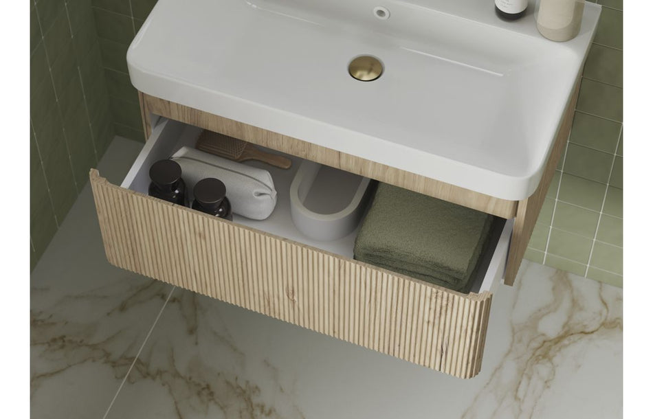 Opulent Dranford 605mm Floor Standing 2 Drawer Basin Unit & 1TH Basin - Textured Oak (OBC117126)