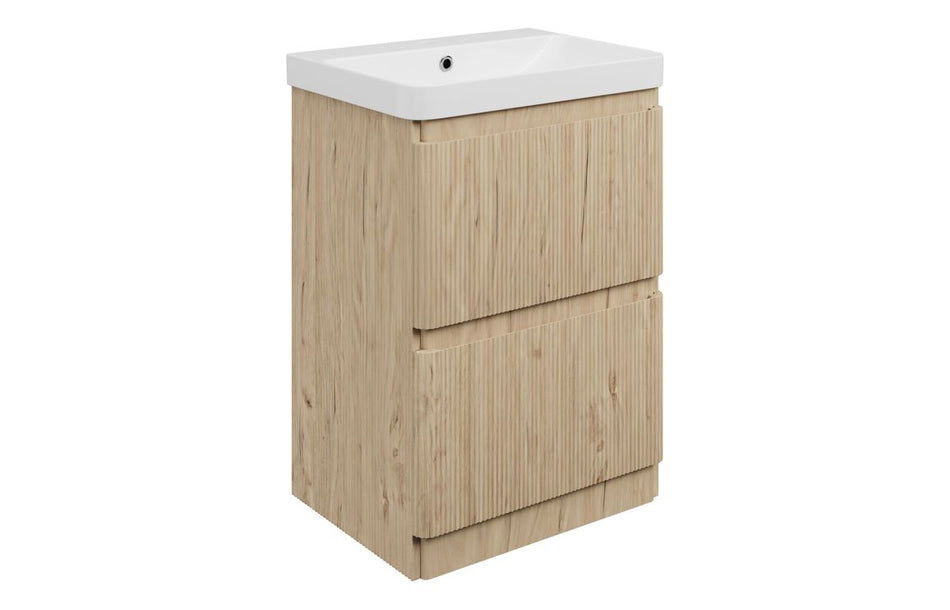 Opulent Dranford 605mm Floor Standing 2 Drawer Basin Unit & 1TH Basin - Textured Oak (OBC117126)