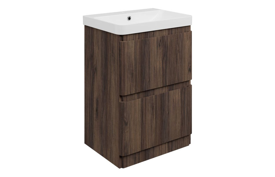 Opulent Dranford 605mm Floor Standing 2 Drawer Basin Unit & 1TH Basin - Textured Walnut (OBC117127)