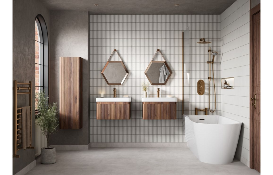 Opulent Dranford 605mm Wall Hung 1 Drawer Basin Unit and Basin - Textured Walnut (OBC116058)