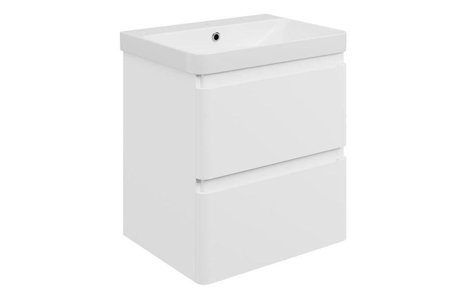 Opulent Dranford 605mm Wall Hung 2 Drawer Basin Unit & 1TH Basin - Matt White (OBC117119)
