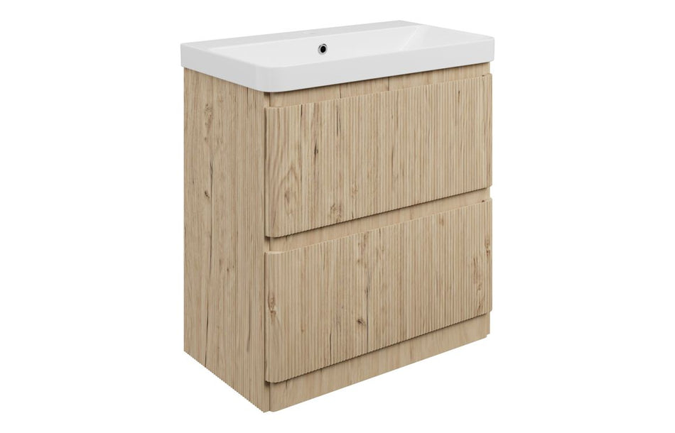 Opulent Dranford 805mm Floor Standing 2 Drawer Basin Unit & 1TH Basin - Textured Oak (OBC117129)