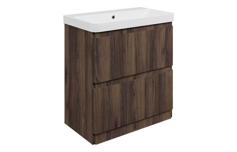 Opulent Dranford 805mm Floor Standing 2 Drawer Basin Unit & 1TH Basin - Textured Walnut (OBC117130)