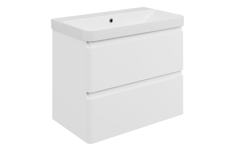 Opulent Dranford 805mm Wall Hung 2 Drawer Basin Unit & 1TH Basin - Matt White (OBC117122)