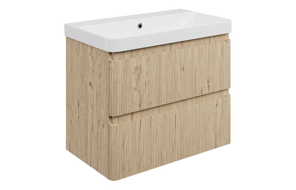 Opulent Dranford 805mm Wall Hung 2 Drawer Basin Unit & 1TH Basin - Textured Oak (OBC117120)