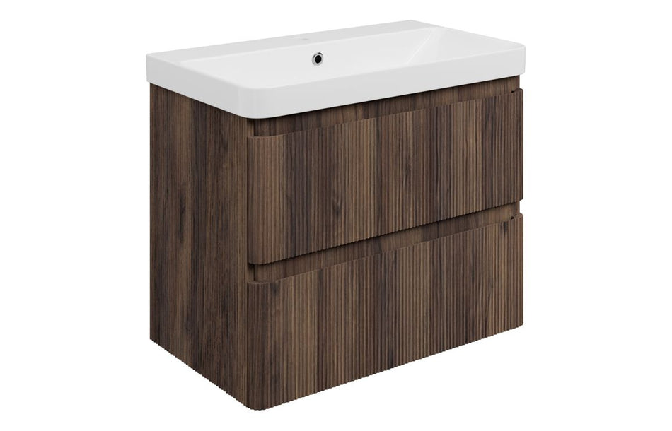 Opulent Dranford 805mm Wall Hung 2 Drawer Basin Unit & 1TH Basin - Textured Walnut (OBC117121)