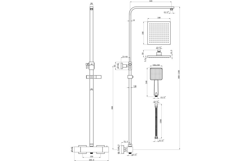 Opulent Dreams Cool-Touch Thermostatic Mixer Shower with Riser and Overhead Kit - Chrome (OBC105829)