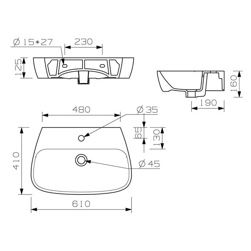 Opulent Elizabeth 600x400mm One Tap Hole Basin and Full Pedestal (OBC1752)