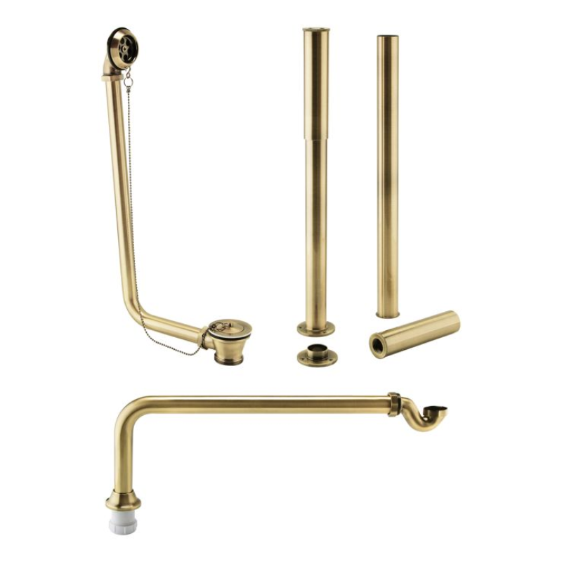Opulent Exposed Bath Plug and Chain Waste with Pipe Shrouds - Brushed Brass (OBC111539)
