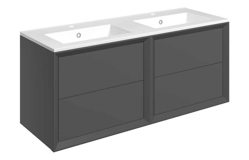 Opulent Kenilworth 1210mm Wall Hung 4 Drawer Basin Unit and 2 Tap Hole Thin Edge Basin - Matt Clay (OBC111318)