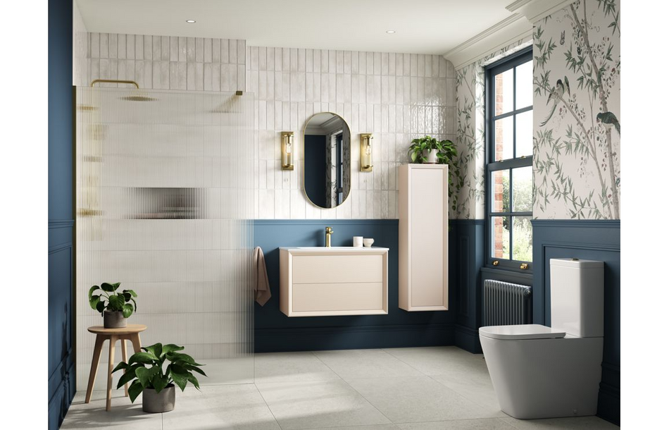 Opulent Kenilworth 1210mm Wall Hung 4 Drawer Basin Unit and 2 Tap Hole Thin Edge Basin - Matt Cotton (OBC111317)
