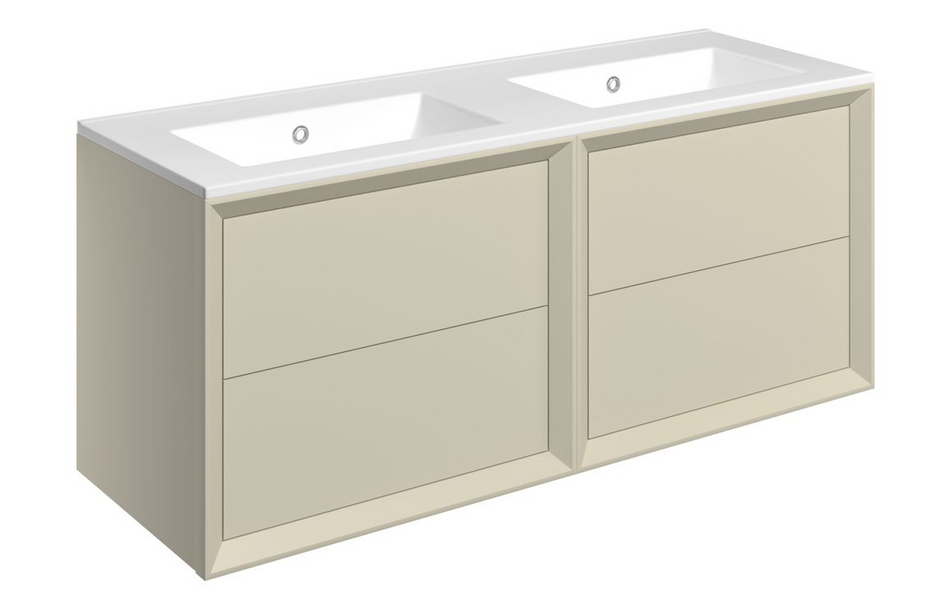Opulent Kenilworth 1210mm Wall Hung 4 Drawer Basin Unit and No Tap Hole Thin Edge Basin - Matt Cotton (OBC111314)
