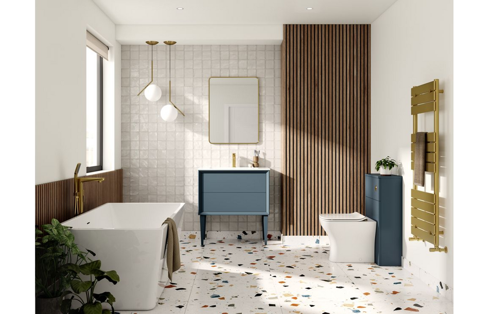 Opulent Kenilworth 345mm Wall Hung 1 Door Tall Unit - Matt Storm Blue (OBC108480)