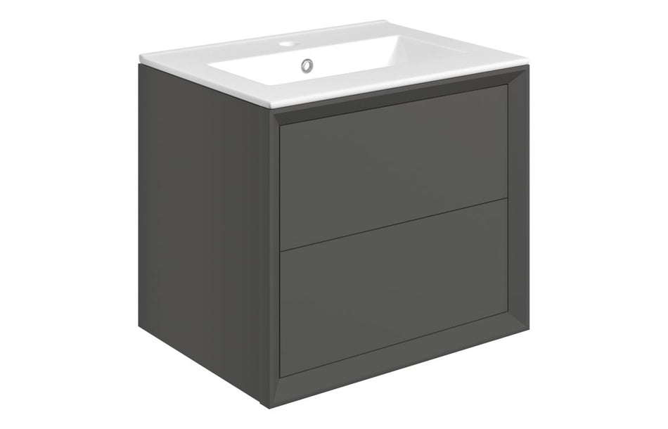 Opulent Kenilworth 610mm Wall Hung 2 Drawer Basin Unit and 1 Tap Hole Thin Edge Basin - Matt Clay (OBC108464)