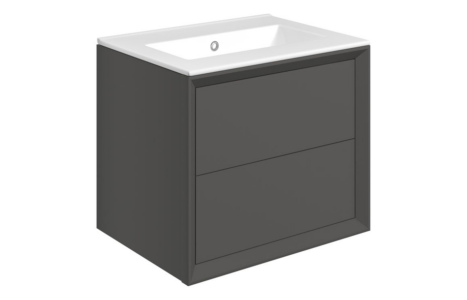 Opulent Kenilworth 610mm Wall Hung 2 Drawer Basin Unit and No Tap Hole Thin Edge Basin - Matt Clay (OBC111312)