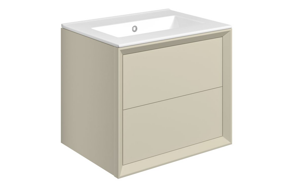 Opulent Kenilworth 610mm Wall Hung 2 Drawer Basin Unit and No Tap Hole Thin Edge Basin - Matt Cotton (OBC111311)