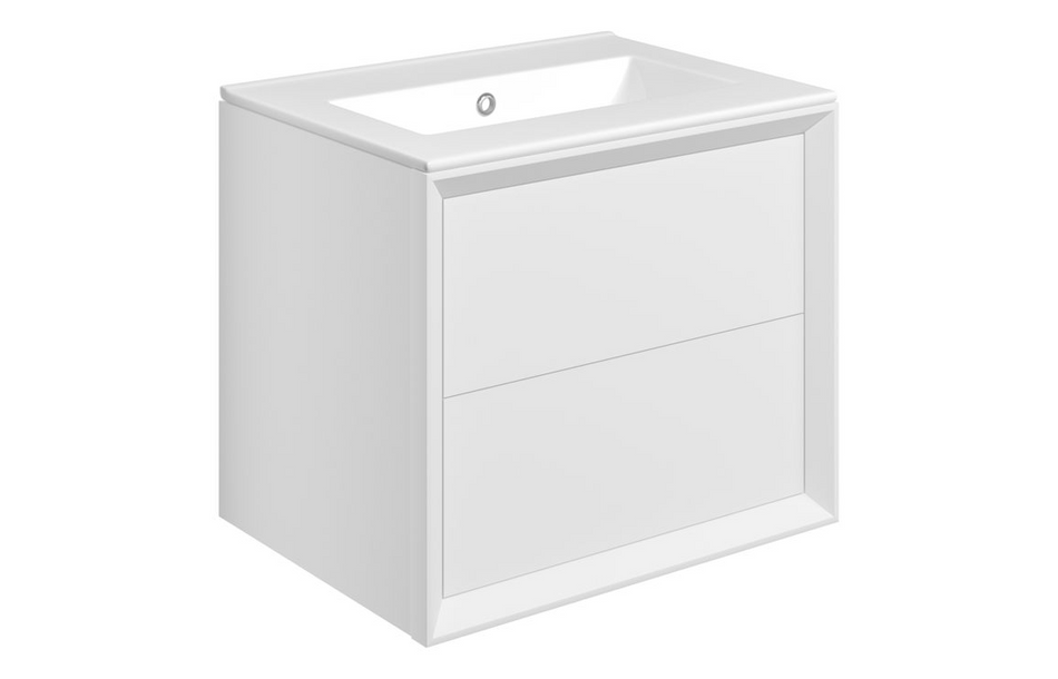 Opulent Kenilworth 610mm Wall Hung 2 Drawer Basin Unit and No Tap Hole Thin Edge Basin - Matt White (OBC116156)