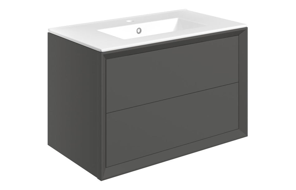 Opulent Kenilworth 810mm Wall Hung 2 Drawer Basin Unit and 1 Tap Hole Thin Edge Basin - Matt Clay (OBC108467)